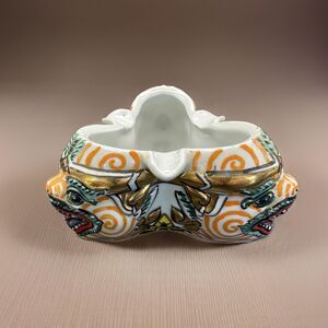 Unique Vintage Japanese Three Headed Dragon Mid Century Ashtray Hand Painted